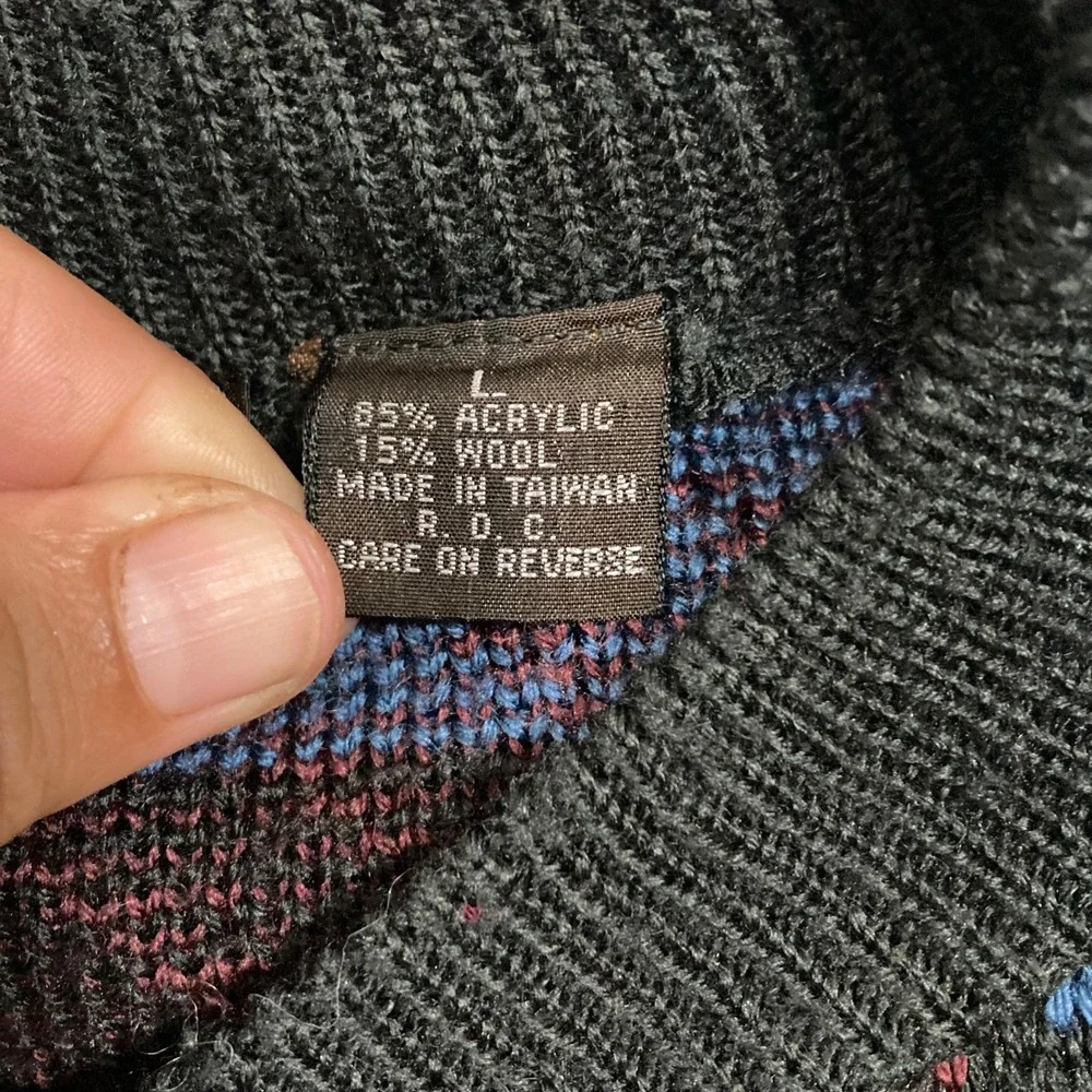 John Henry Sweater Mens L Vintage Henley Striped Multi-Color Button-Down